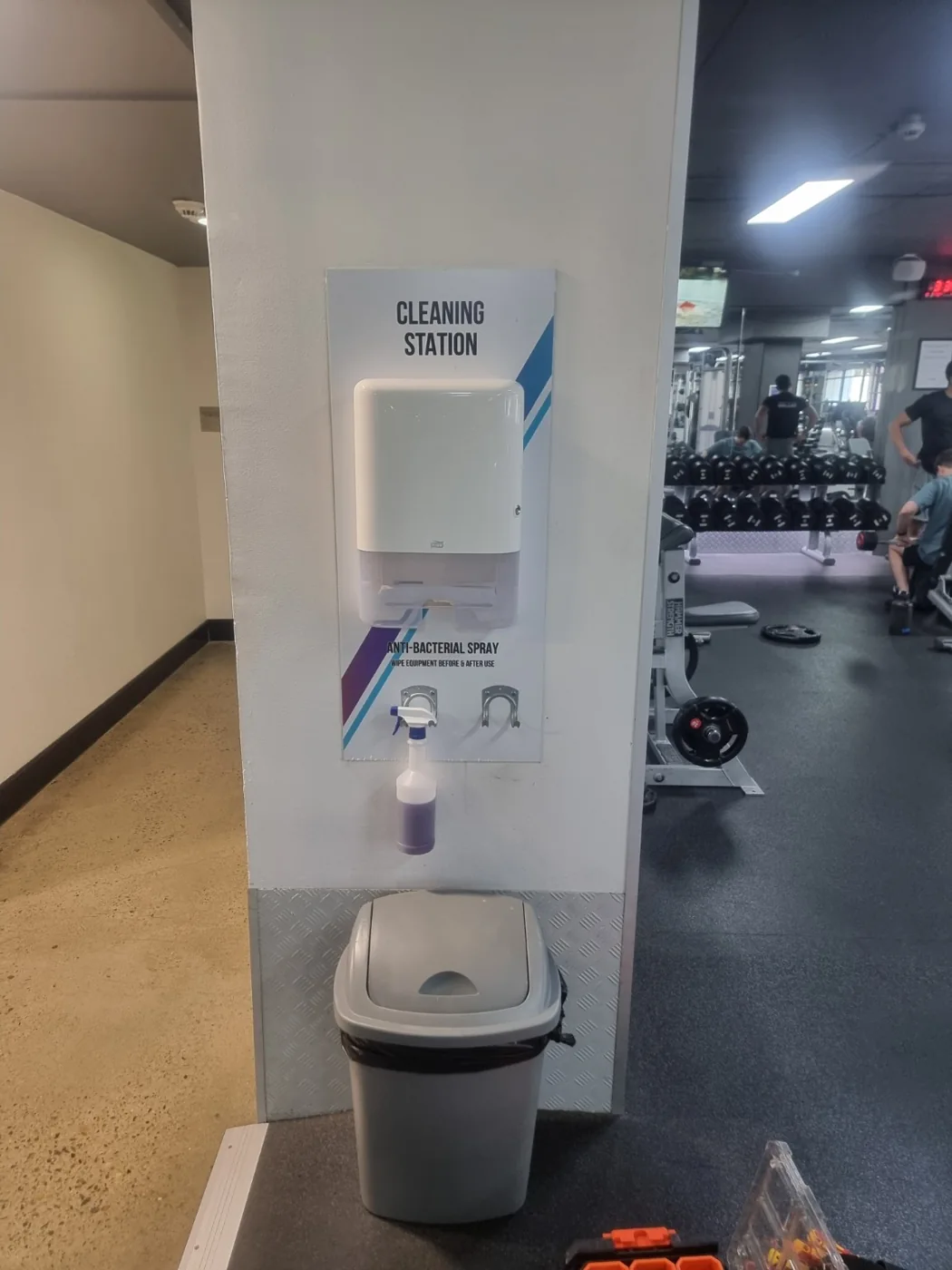 A completed wall-mounted station in a commercial gym.